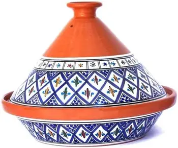 Realizate și Pictate manual Vas Tagine | Marocan Ceramice, Vase Pentru Gătit și Tocană Caserola Aragaz Lent (Mare, Suprem Turcoaz) S